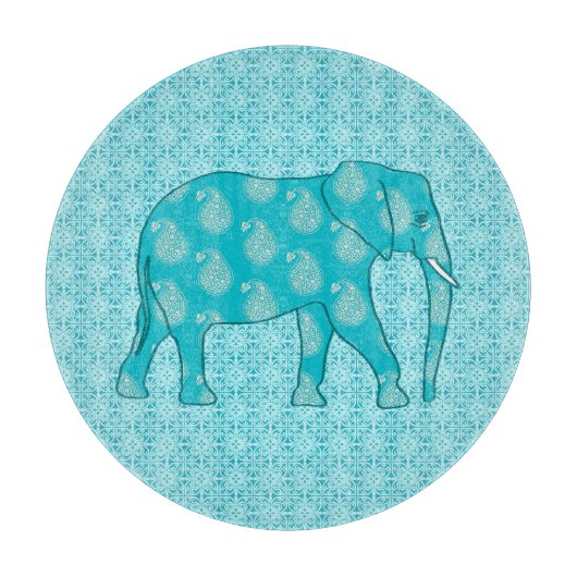 Paisley olifant - turquoise en aqua snijplank (Voorkant)