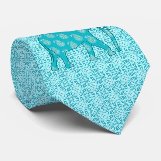 Paisley-olifant - turquoise en aqua stropdas (Opgerold)