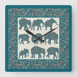 Paisley Olifanten op Beige en Border Wall Clock Vierkante Klok