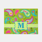 Paisley Olive Groen Monogram Moderne Whimsy Deurmat (Voorkant)