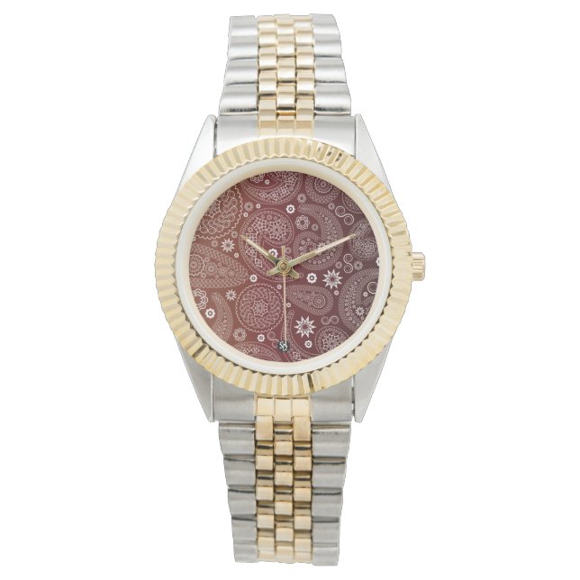  Paisley op bruine achtergrond Horloge (Voorkant)