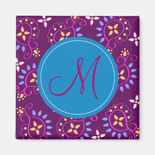 Paisley op paarse met "M" monogram Magneet (Voorkant)