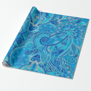 Paisley Ornament - Sky Blue en Silver Cadeaupapier