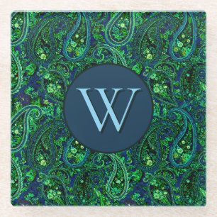Paisley Overvloed Kleurrijke Bloemen Blauw Groen Glazen Onderzetter