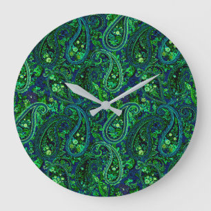 Paisley Overvloed Kleurrijke Bloemen Blauw Groen Grote Klok