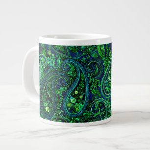 Paisley Overvloed Kleurrijke Bloemen Blauw Groen Grote Koffiekop
