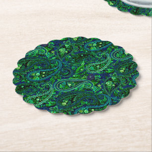 Paisley Overvloed Kleurrijke Bloemen Blauw Groen Kartonnen Onderzetters