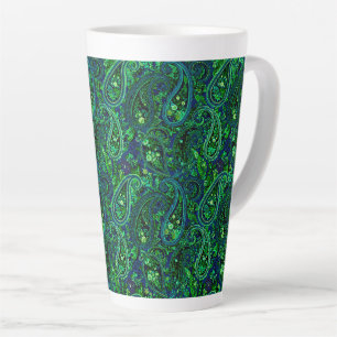 Paisley Overvloed Kleurrijke Bloemen Blauw Groen   Latte Mok