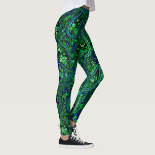 Paisley Overvloed Kleurrijke Bloemen Blauw Groen Leggings