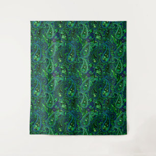 Paisley Overvloed Kleurrijke Bloemen Blauw Groen Wandkleed