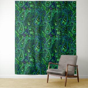 Paisley Overvloed Kleurrijke Bloemmotief Blauw Gro Wandkleed