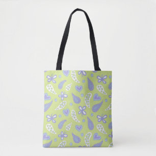 Paisley Paars en Limoen Vlinders en Harten Tote Bag