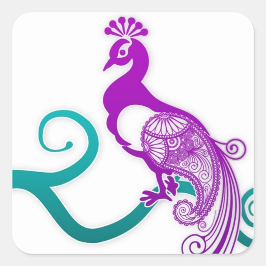 Paisley Paars Peacock Wedding Envelope Seal Vierkante Sticker (Voorkant)