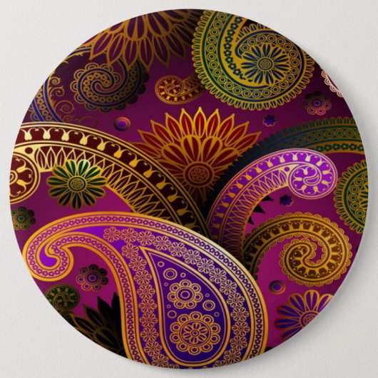 Paisley Paars Ronde Button 6,0 Cm (Voorkant)