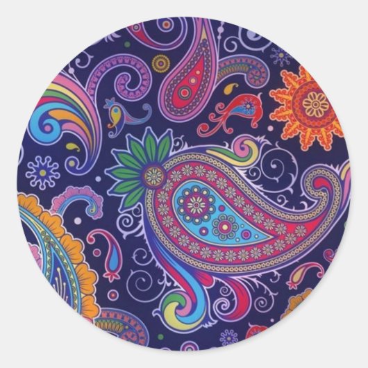 Paisley Paars roze Ronde Sticker (Voorkant)