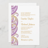 Paisley Paarse & Gouden Indiase bruiloft Kaart (Voorkant / Achterkant)
