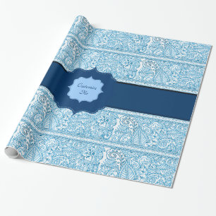 Paisley Passion - (Blauw) (Henna) (Monogram) Cadeaupapier