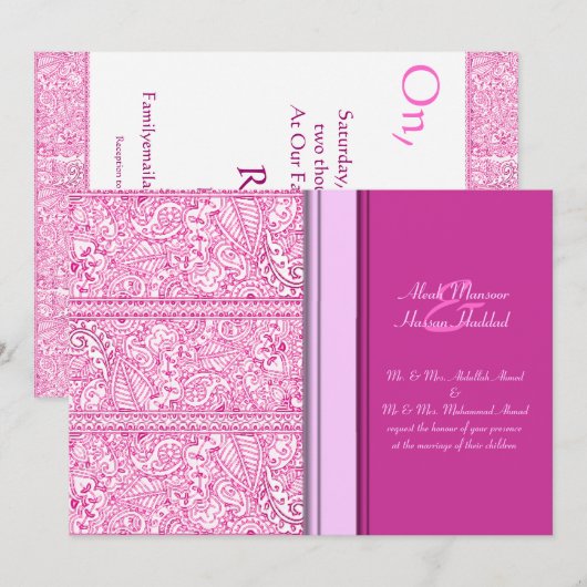 Paisley Passion - Pink (Henna) (bruiloft) Kaart (Voorkant / Achterkant)