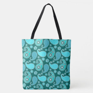Paisley-patroon, Blauwgroen, Aqua en White Tote Bag