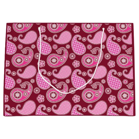 Paisley-patroon, Bourgogne, roze en wit Large Cadeautasje (Voorkant)