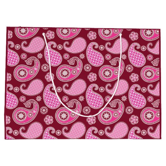 Paisley-patroon, Bourgogne, roze en wit Large Cadeautasje (Achterkant)