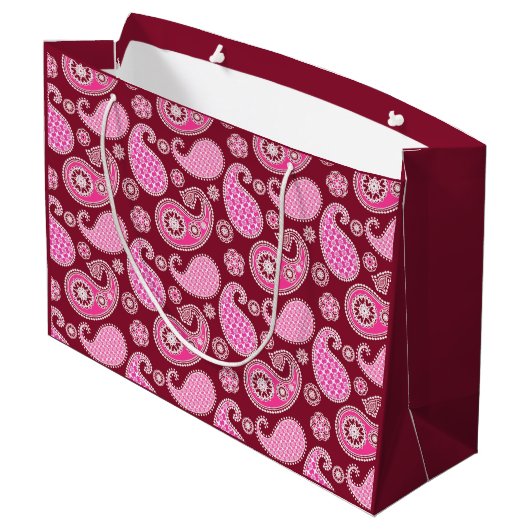 Paisley-patroon, Bourgogne, roze en wit Large Cadeautasje (Achterkant Gekanteld)