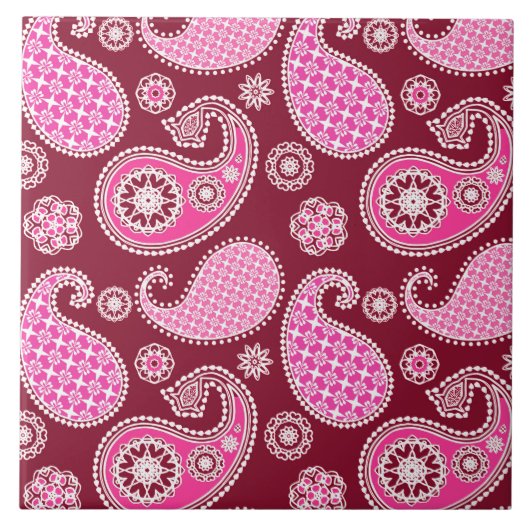 Paisley-patroon, Bourgogne, roze en wit Tegeltje (Voorkant)