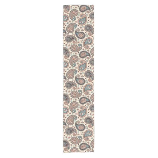 Paisley-patroon bruine blauwgroen beige elegant korte tafelloper (Voorkant)
