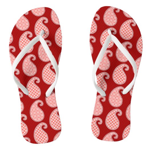 Paisley-patroon, diep rood en wit teenslippers (Voetbed)
