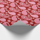 Paisley-patroon, donkerrood, roze en wit cadeaupapier (Hoek)