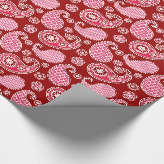 Paisley-patroon, donkerrood, roze en wit cadeaupapier (Hoek)