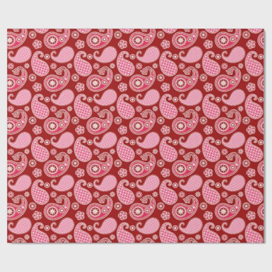 Paisley-patroon, donkerrood, roze en wit cadeaupapier (Vlak)