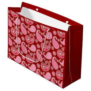 Paisley-patroon, donkerrood, roze en wit groot cadeauzakje