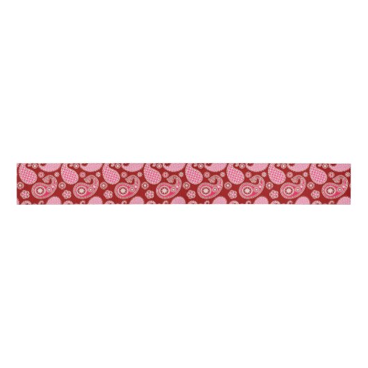 Paisley-patroon, donkerrood, roze en wit grosgrain lint (Voorkant)