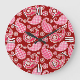 Paisley patroon, donkerrood, roze en wit grote klok