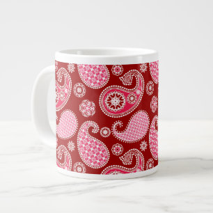 Paisley-patroon, donkerrood, roze en wit grote koffiekop