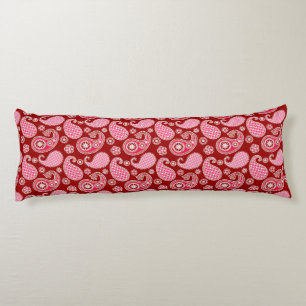 Paisley-patroon, donkerrood, roze en wit lichaamskussen