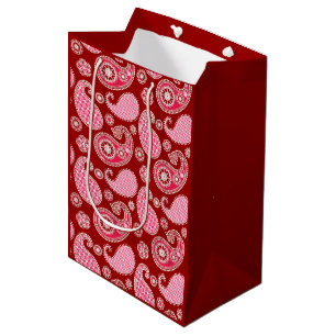 Paisley patroon, donkerrood, roze en wit medium cadeauzakje