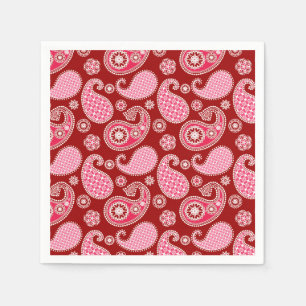 Paisley-patroon, donkerrood, roze en wit servetten
