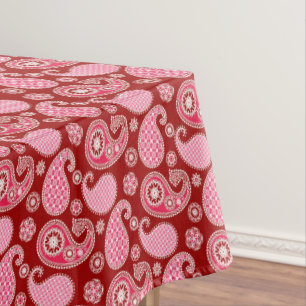 Paisley-patroon, donkerrood, roze en wit tafelkleed