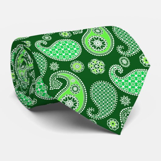 Paisley-patroon, Emerald en Jade Green Stropdas (Opgerold)
