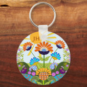 Paisley-patroon, Fantasy Flowers en aangepast mono Sleutelhanger (Voorkant)