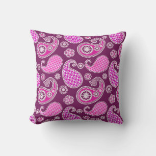 Paisley patroon, fuchsia roze, paars en wit buitenkussen