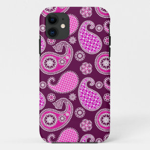 Paisley patroon, fuchsia roze, paars en wit iPhone 11 hoesje