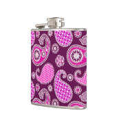 Paisley patroon, fuchsia roze, paars en wit heupfles (Links)