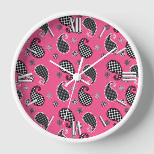 Paisley patroon, fuchsia roze, zwart-wit