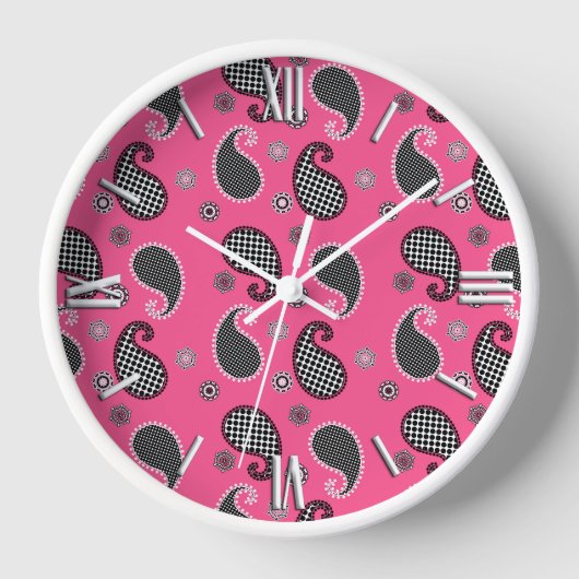 Paisley patroon, fuchsia roze, zwart-wit (Voorkant)