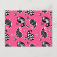 Paisley patroon, fuchsia roze, zwart-wit