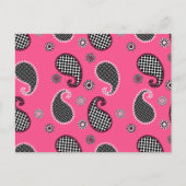 Paisley patroon, fuchsia roze, zwart-wit briefkaart (Voorkant)
