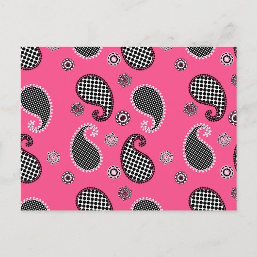 Paisley patroon, fuchsia roze, zwart-wit briefkaart (Voorkant)